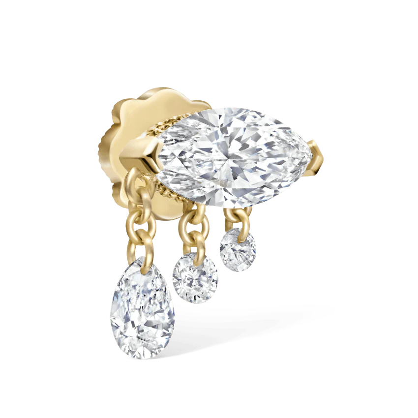 Triple Teardrop Marquise Diamond Threaded Stud Earring - Image 10