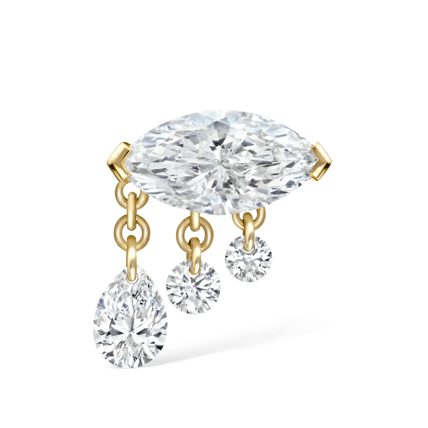 Triple Teardrop Marquise Diamond Threaded Stud Earring - Image 11