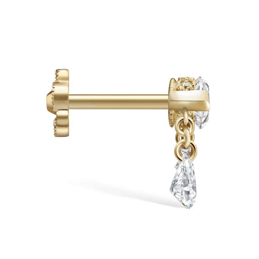 Triple Teardrop Marquise Diamond Threaded Stud Earring - Image 12