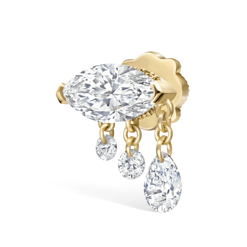 Triple Teardrop Marquise Diamond Threaded Stud Earring - Image 14