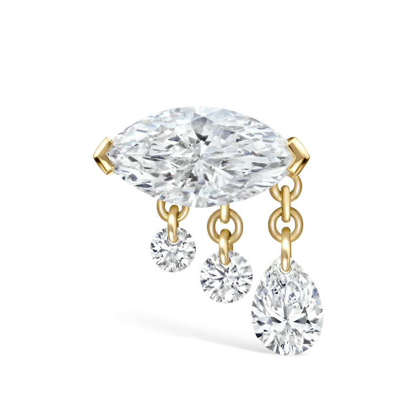 Triple Teardrop Marquise Diamond Threaded Stud Earring - Image 15