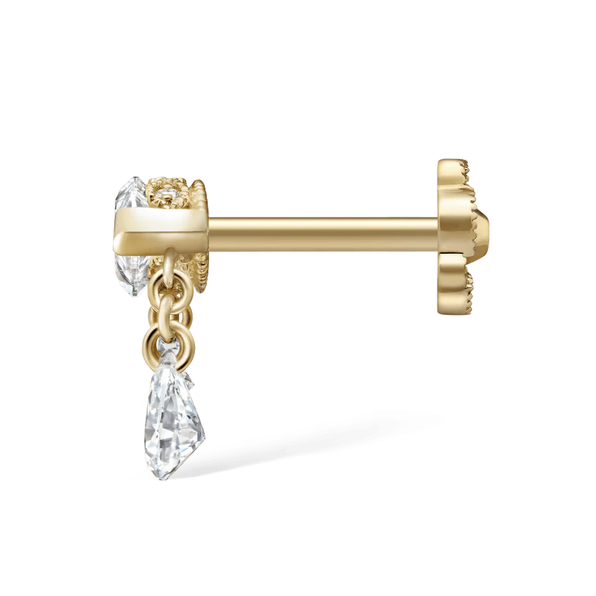 Triple Teardrop Marquise Diamond Threaded Stud Earring - Image 16