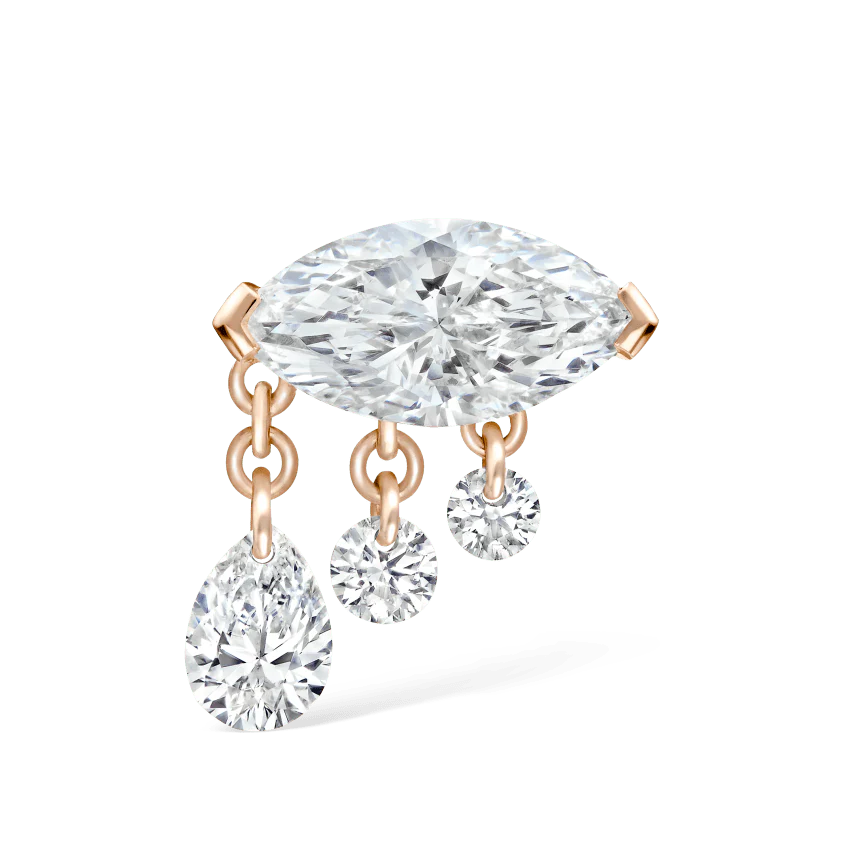 Triple Teardrop Marquise Diamond Threaded Stud Earring - Image 19