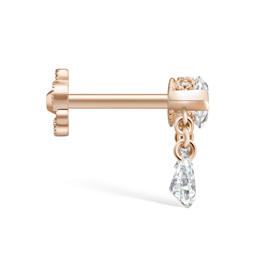 Triple Teardrop Marquise Diamond Threaded Stud Earring - Image 20