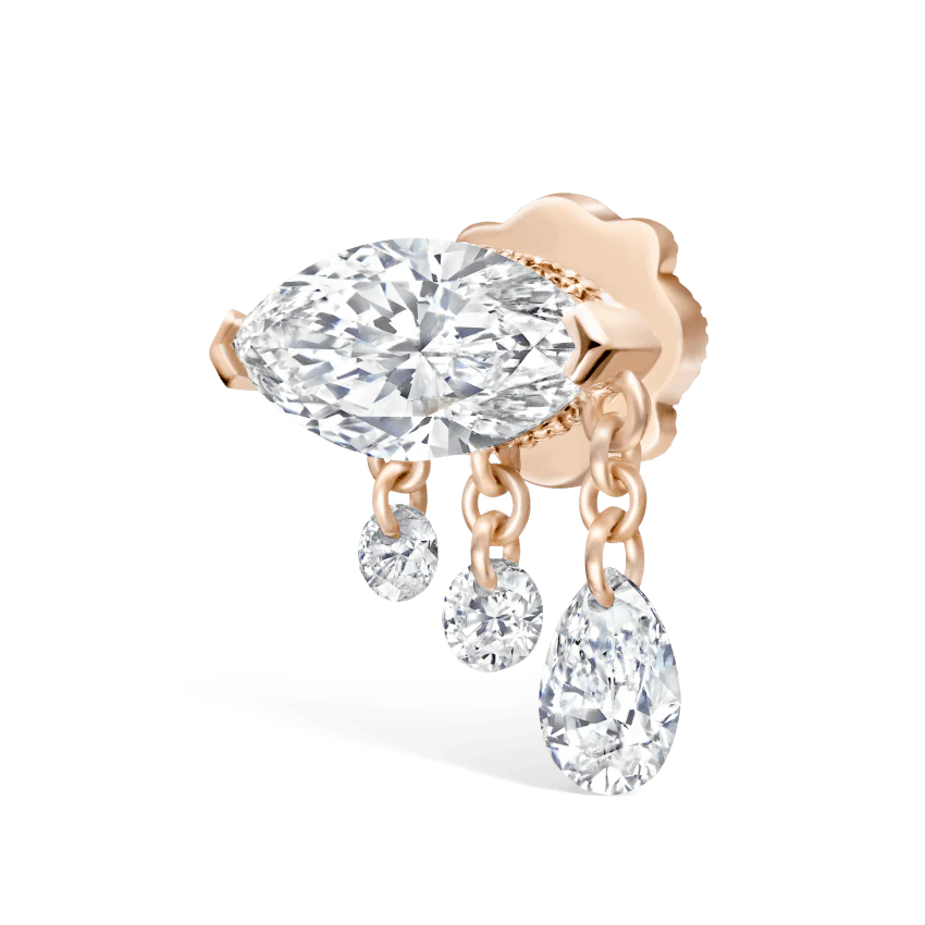Triple Teardrop Marquise Diamond Threaded Stud Earring - Image 22