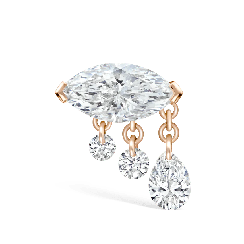 Triple Teardrop Marquise Diamond Threaded Stud Earring - Image 23