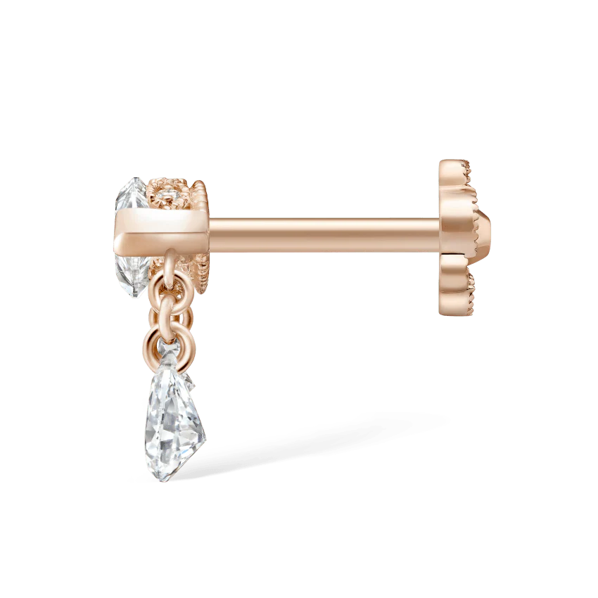 Triple Teardrop Marquise Diamond Threaded Stud Earring - Image 24