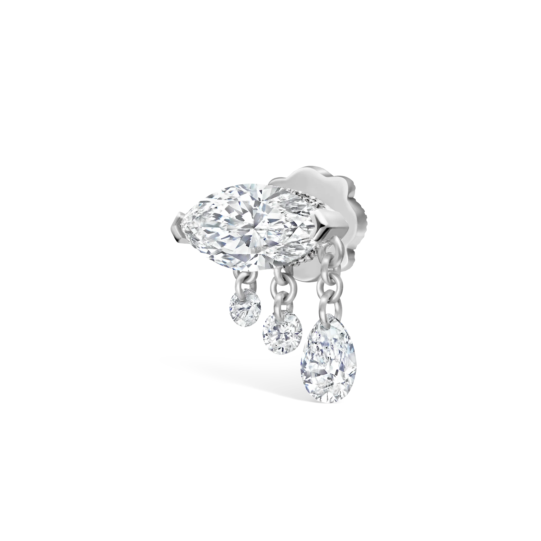 Triple Teardrop Marquise Diamond Threaded Stud Earring - Image 27