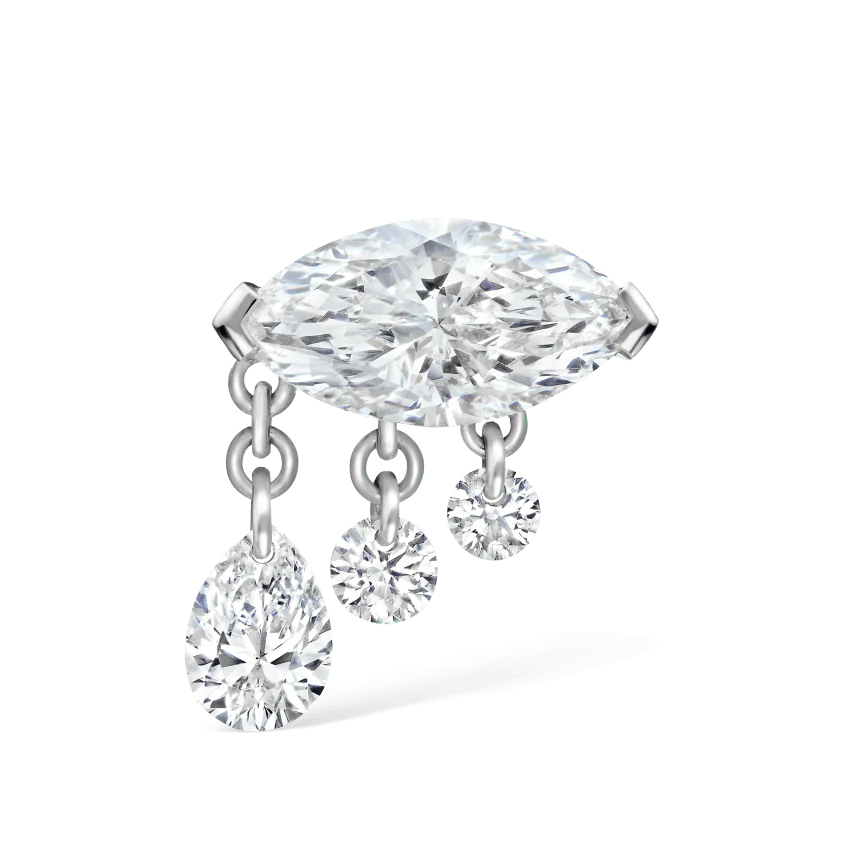 Triple Teardrop Marquise Diamond Threaded Stud Earring - Image 3
