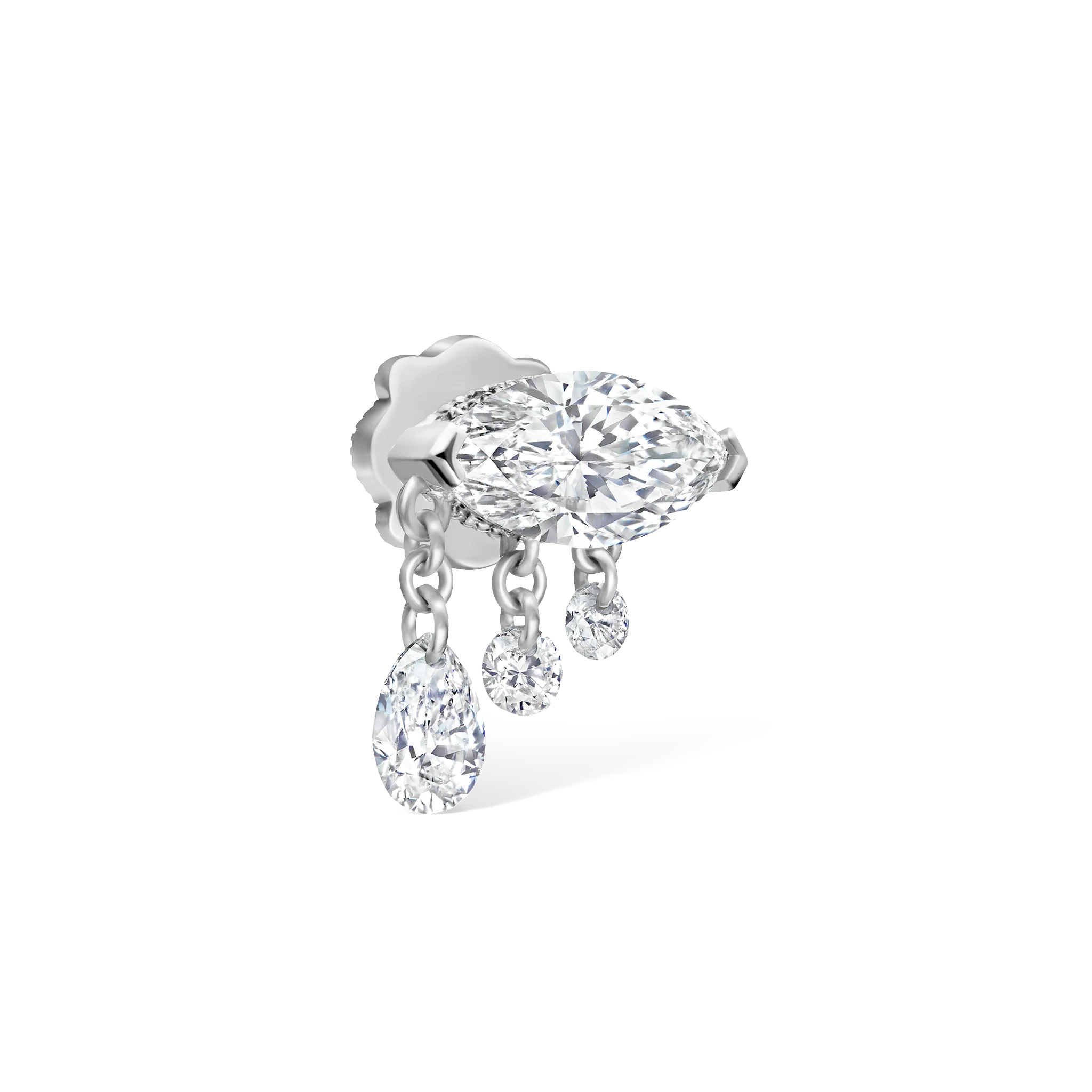 Triple Teardrop Marquise Diamond Threaded Stud Earring - Image 31