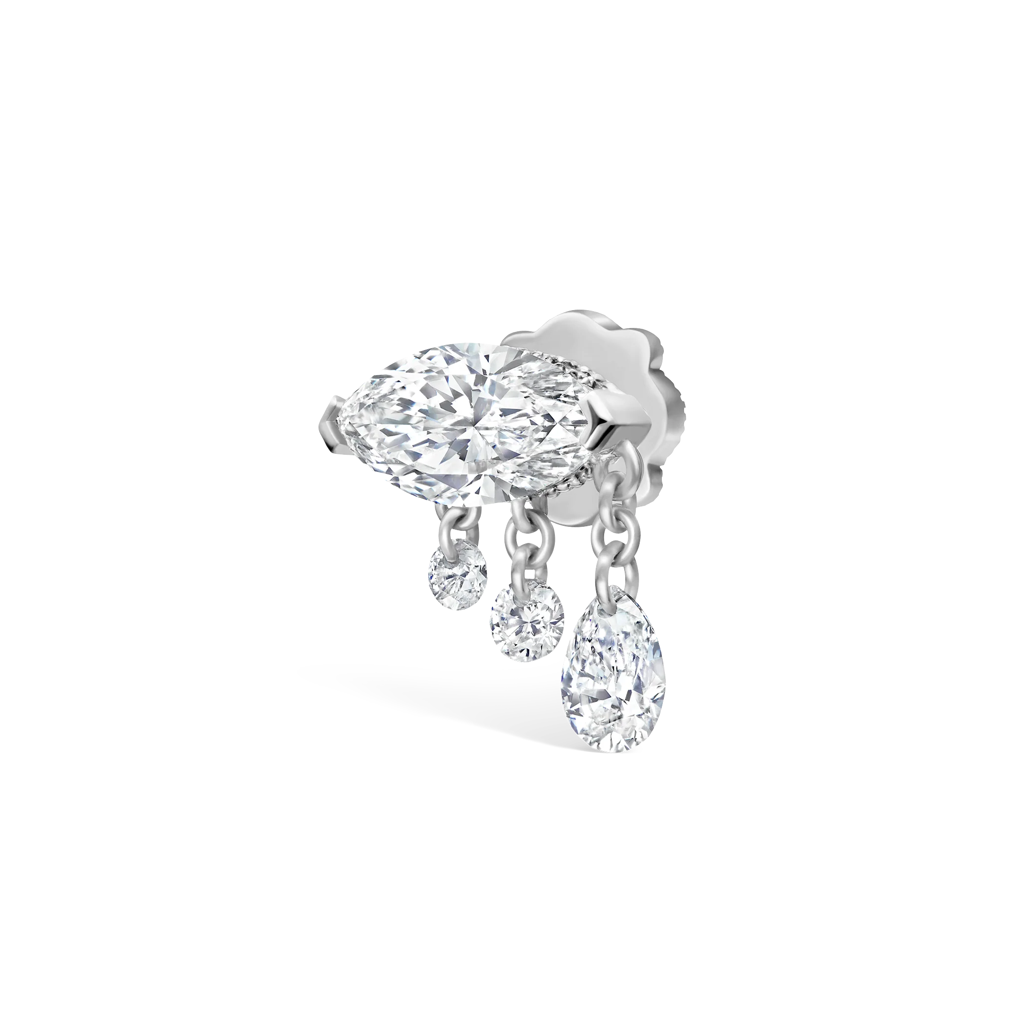 Triple Teardrop Marquise Diamond Threaded Stud Earring - Image 32