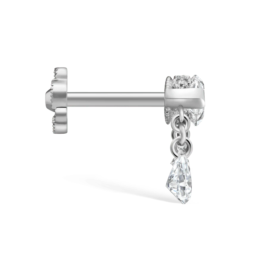 Triple Teardrop Marquise Diamond Threaded Stud Earring - Image 4
