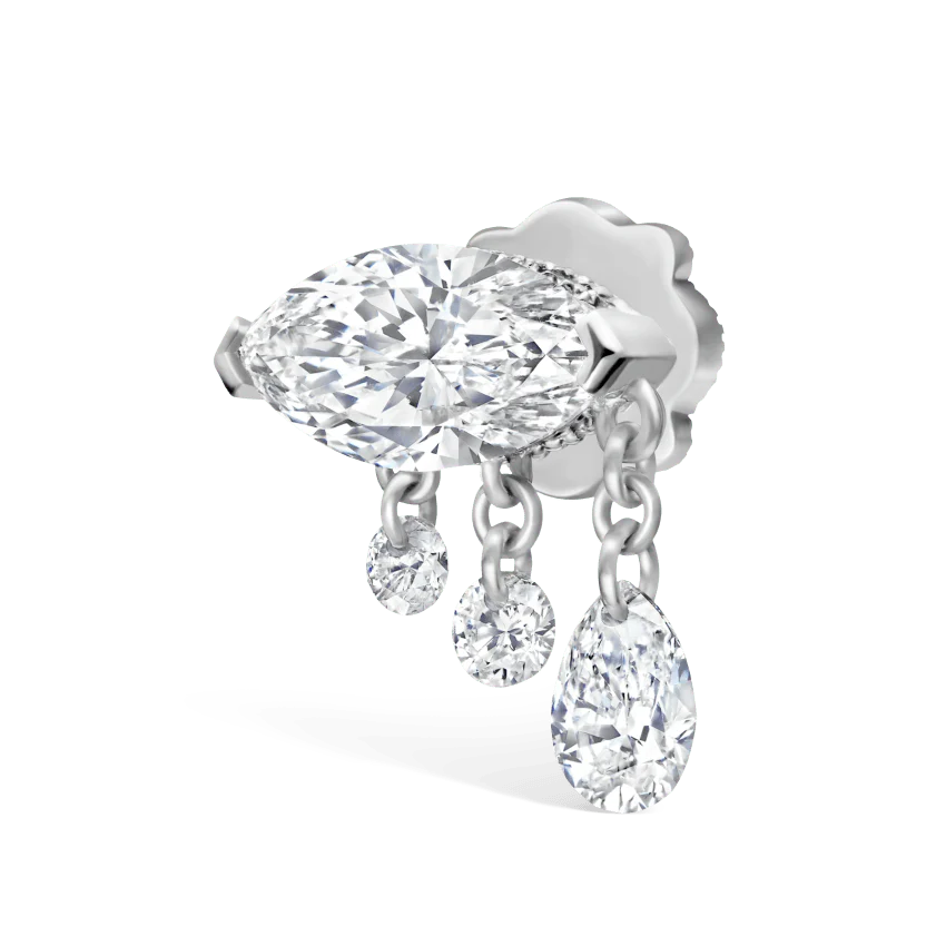 Triple Teardrop Marquise Diamond Threaded Stud Earring - Image 6