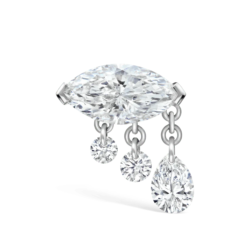 Triple Teardrop Marquise Diamond Threaded Stud Earring - Image 7