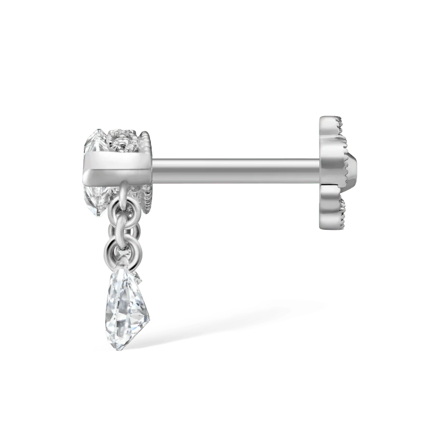 Triple Teardrop Marquise Diamond Threaded Stud Earring - Image 8