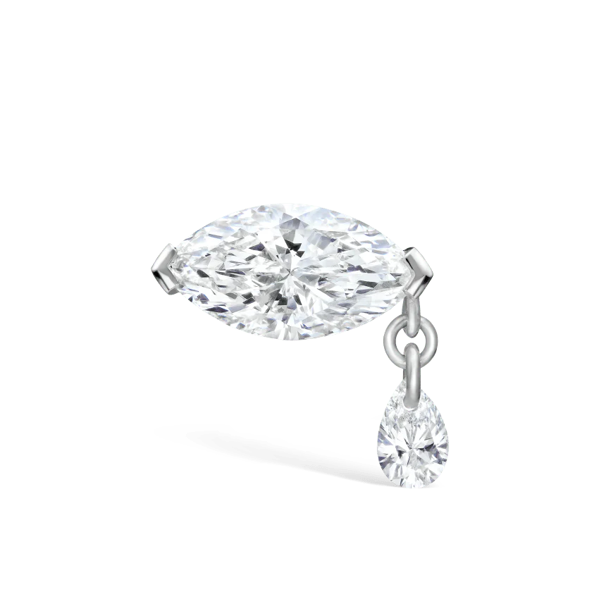 Single Teardrop Marquise Diamond Threaded Stud Earring - Image 6