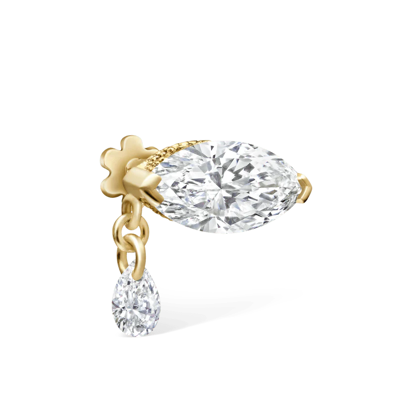 Single Teardrop Marquise Diamond Threaded Stud Earring - Image 8