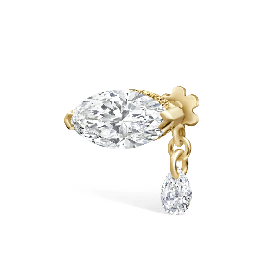 Single Teardrop Marquise Diamond Threaded Stud Earring With Titanium Backing - Image 11