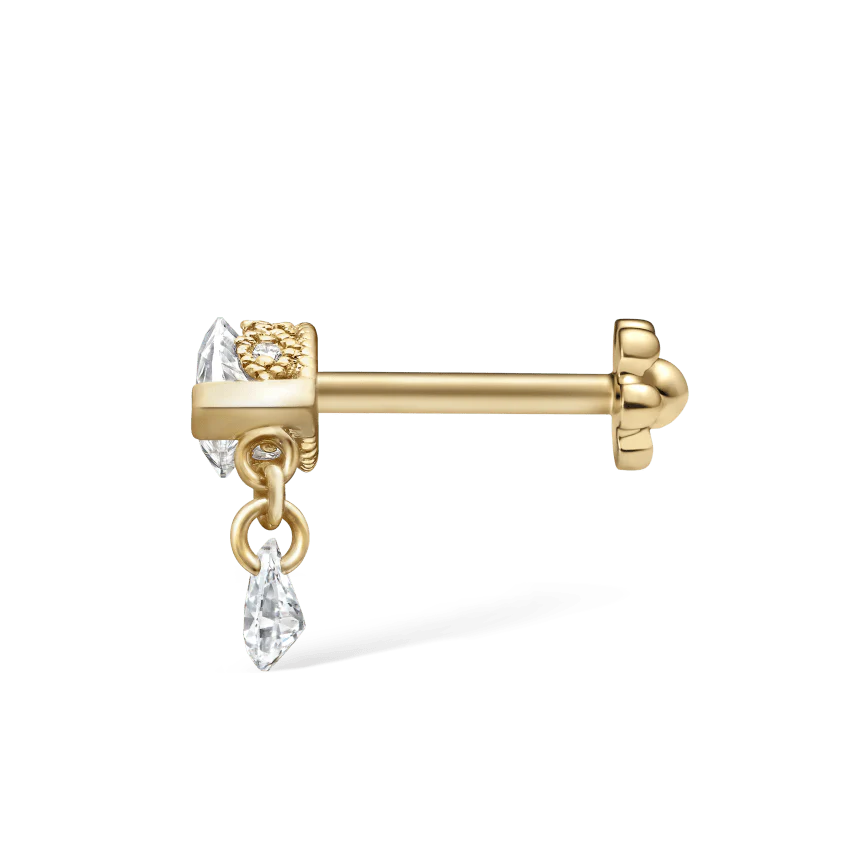Single Teardrop Marquise Diamond Threaded Stud Earring With Titanium Backing - Image 13