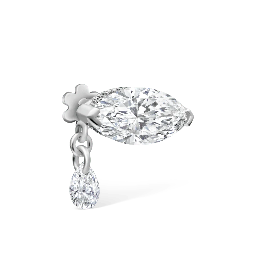 Single Teardrop Marquise Diamond Threaded Stud Earring With Titanium Backing - Image 2