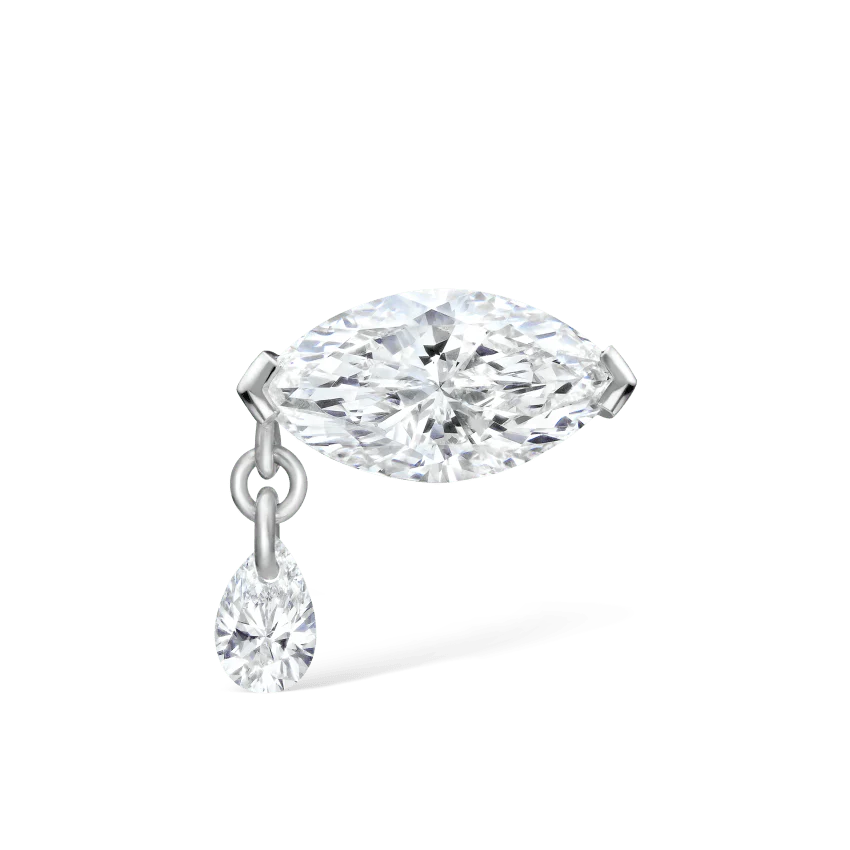 Single Teardrop Marquise Diamond Threaded Stud Earring With Titanium Backing - Image 3