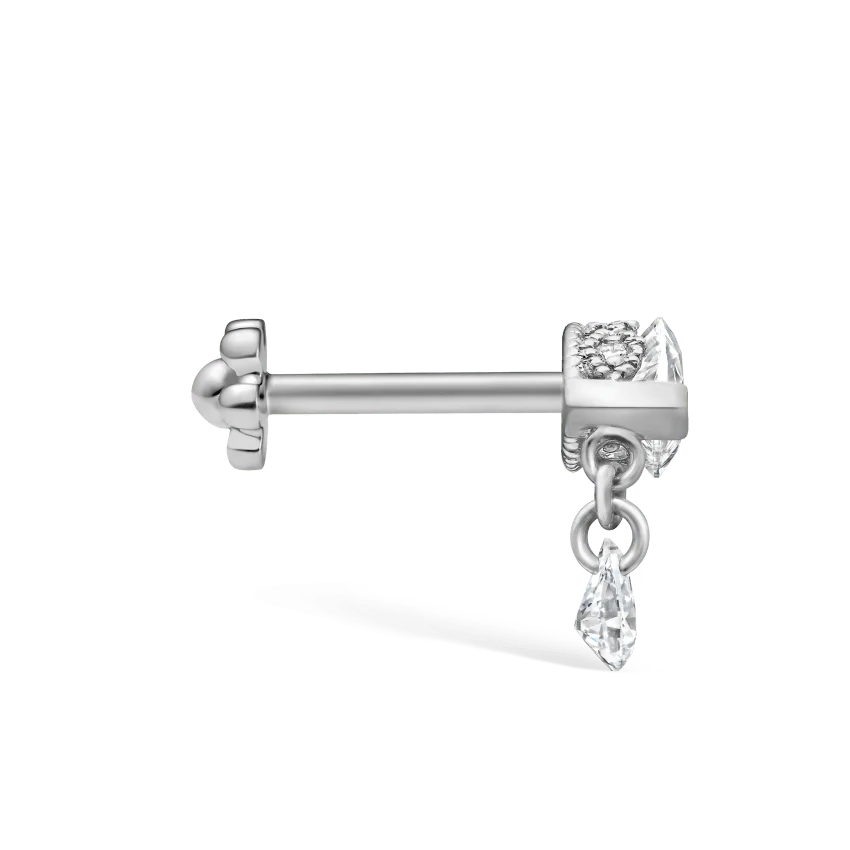 Single Teardrop Marquise Diamond Threaded Stud Earring With Titanium Backing - Image 4