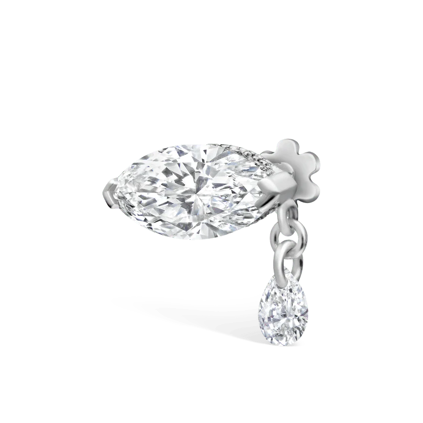 Single Teardrop Marquise Diamond Threaded Stud Earring With Titanium Backing - Image 5