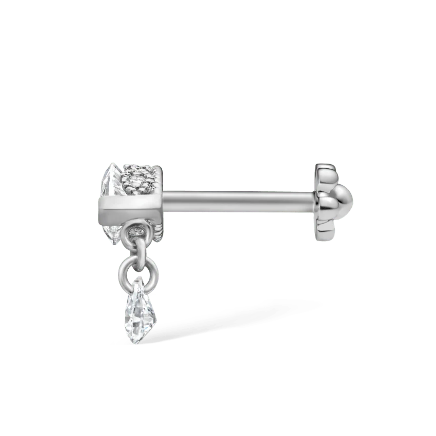 Single Teardrop Marquise Diamond Threaded Stud Earring With Titanium Backing - Image 7