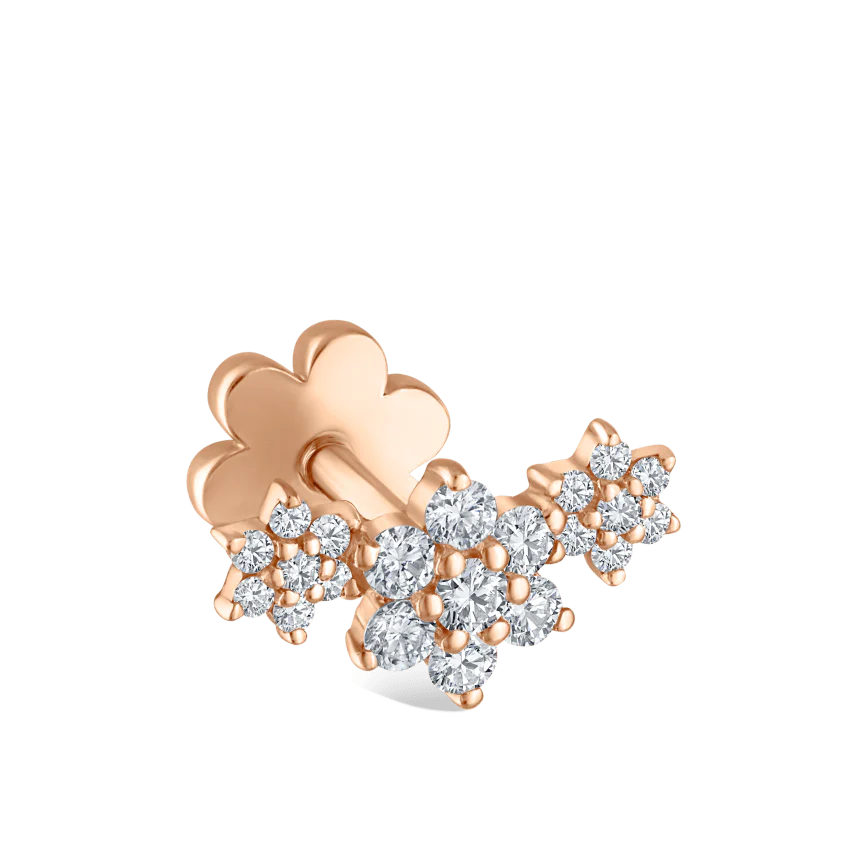 Three Flower Garland Diamond Threaded Stud Earring - Image 14