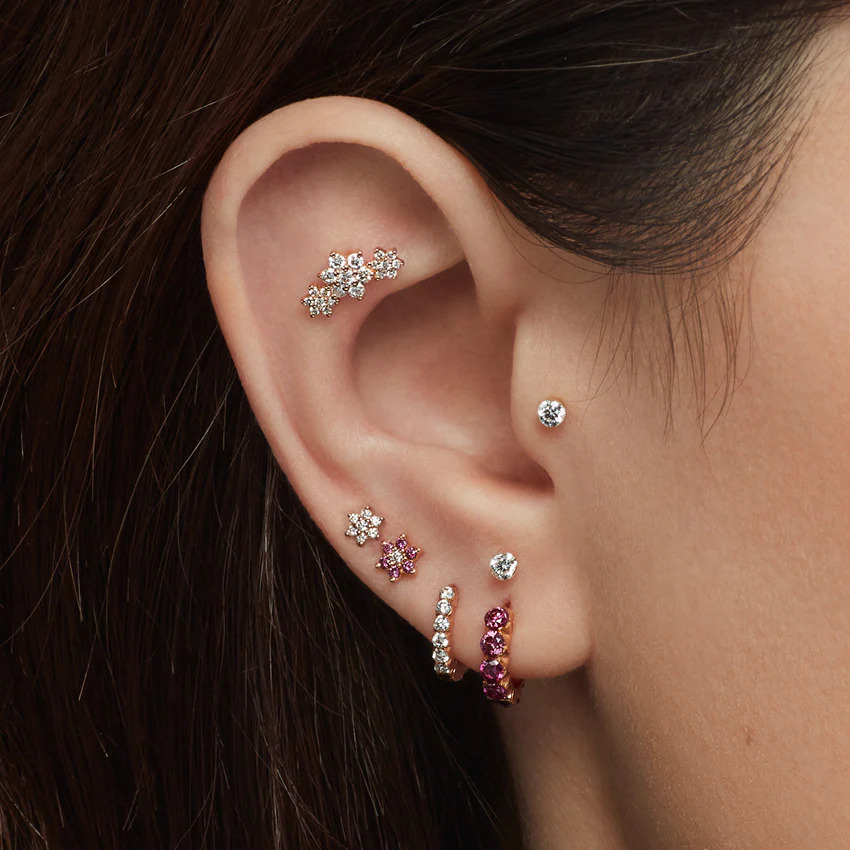 Three Flower Garland Diamond Threaded Stud Earring - Image 15