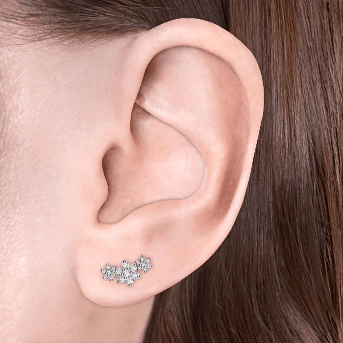 Three Flower Garland Diamond Threaded Stud Earring - Image 18
