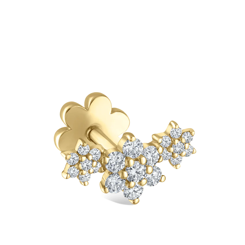 Three Flower Garland Diamond Threaded Stud Earring - Image 8