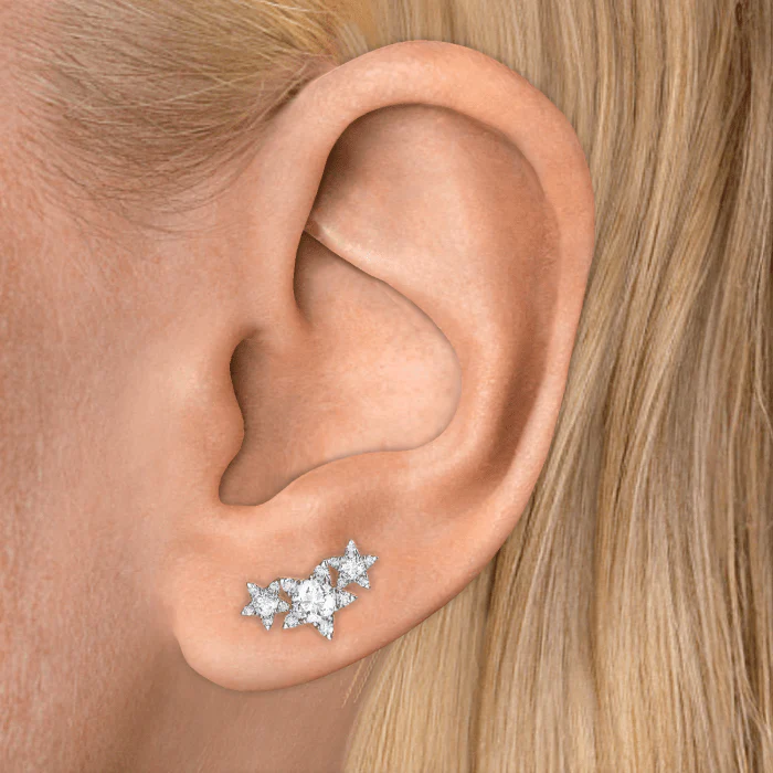 Three Star Garland Diamond Threaded Stud Earring - Image 4
