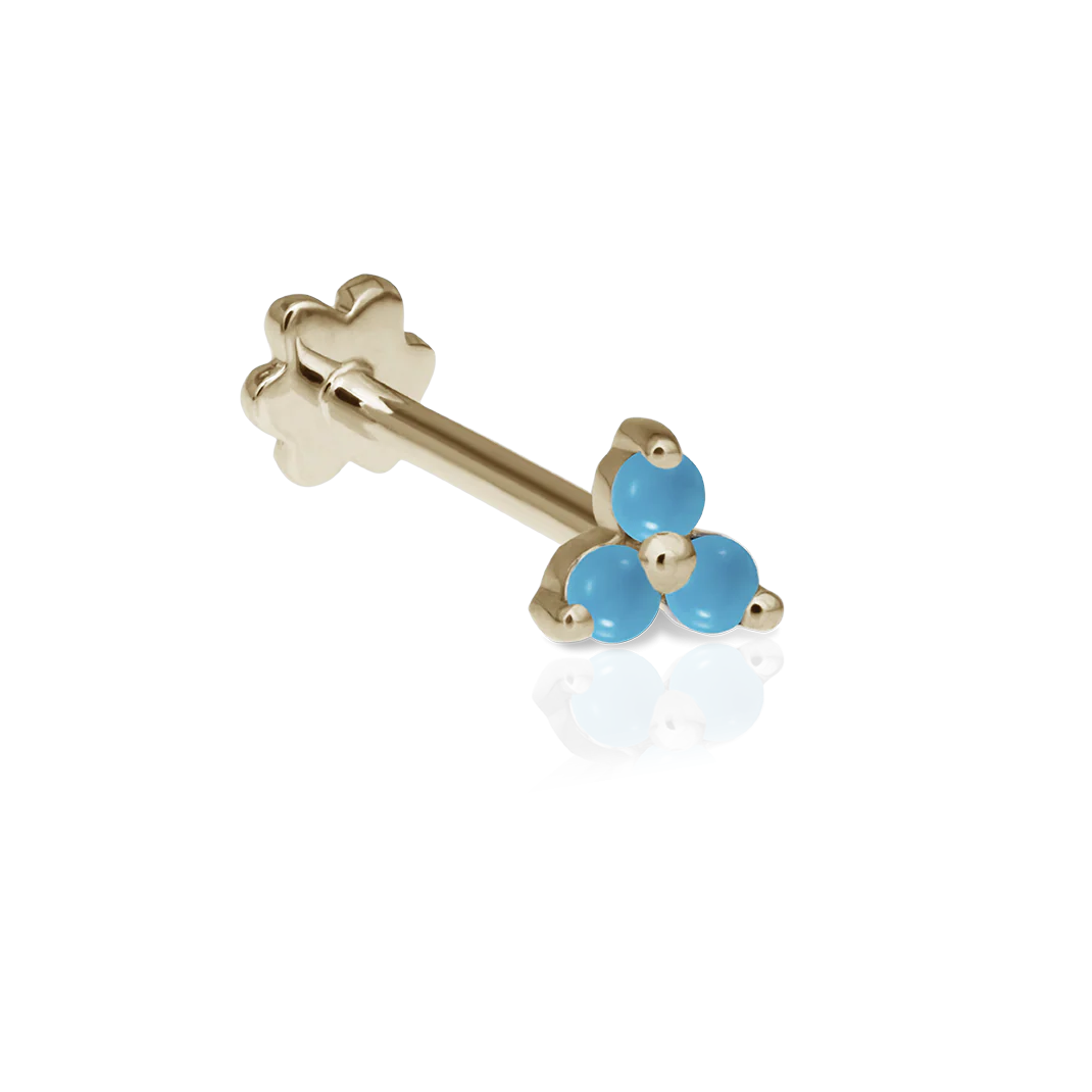 Turquoise Trinity Threaded Stud Earring With Titanium Backing - Image 4