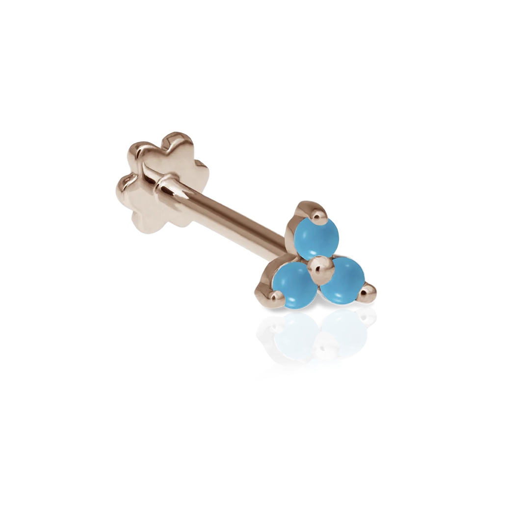 Turquoise Trinity Threaded Stud Earring With Titanium Backing - Image 6
