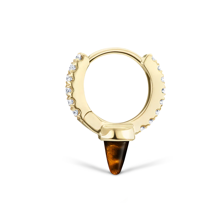 Tiger's Eye Short Spike Diamond Eternity Hoop Earring - Image 4
