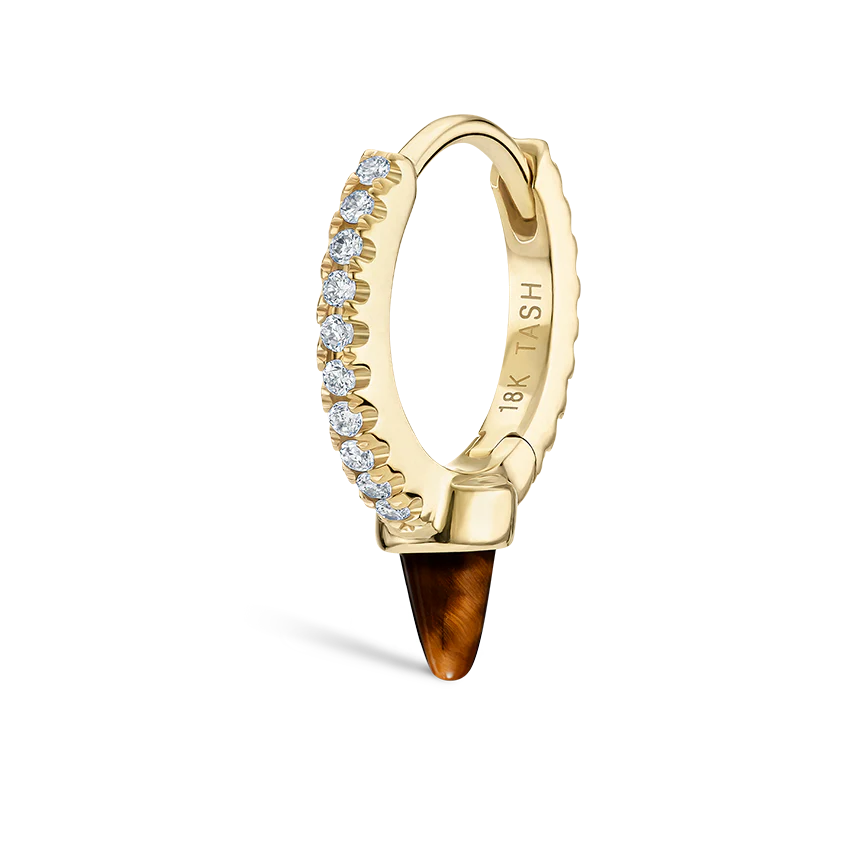 Tiger's Eye Short Spike Diamond Eternity Hoop Earring - Image 6