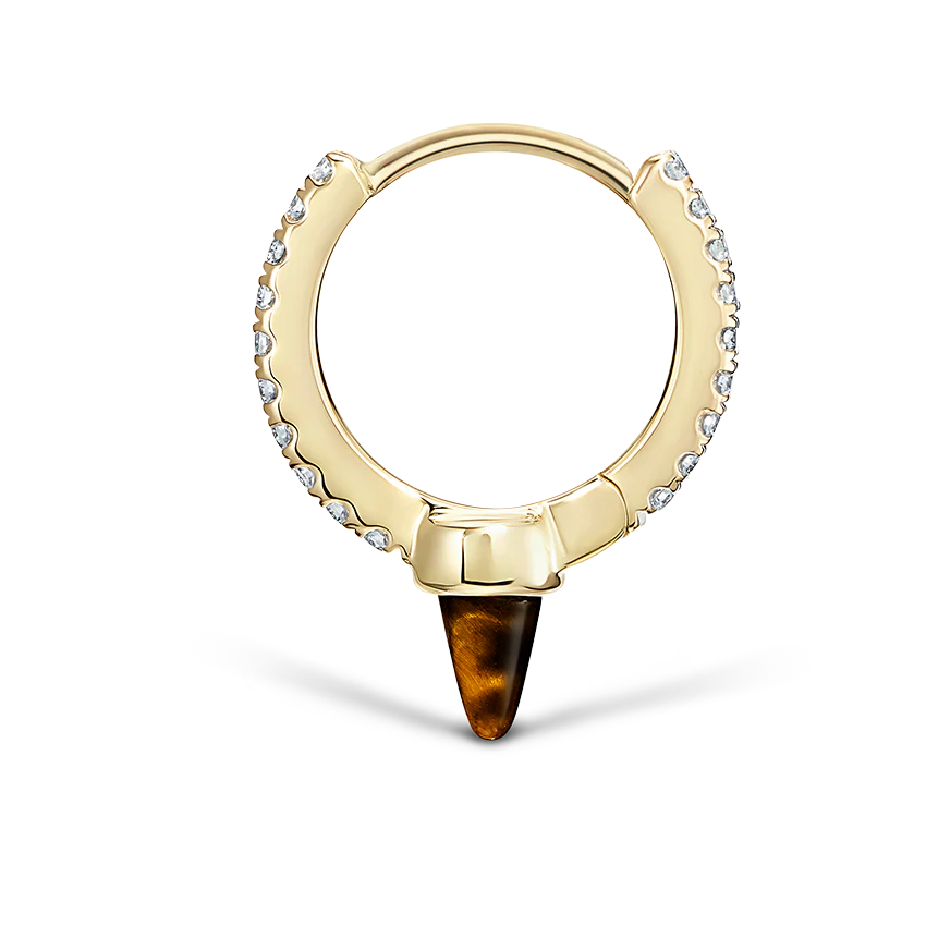 Tiger's Eye Short Spike Diamond Eternity Hoop Earring - Image 8