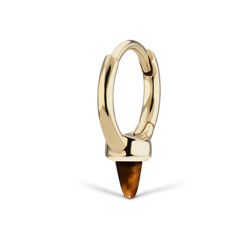 Tiger's Eye Single Short Spike Hoop Earring (Non-Rotating) - Image 5