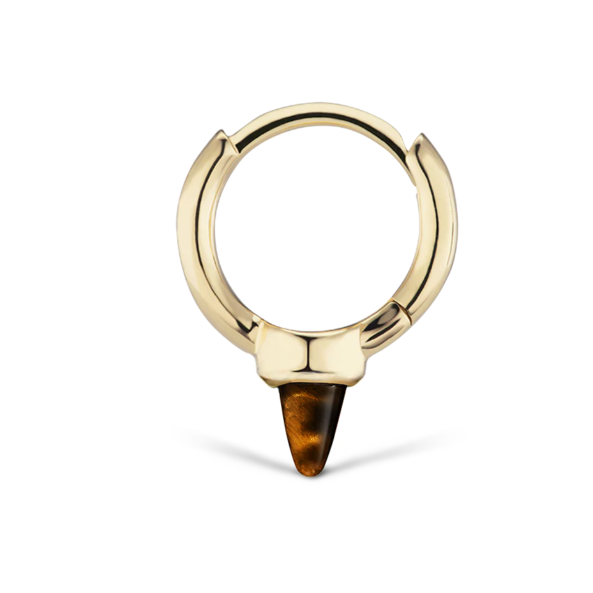 Tiger's Eye Single Short Spike Hoop Earring (Non-Rotating) - Image 6