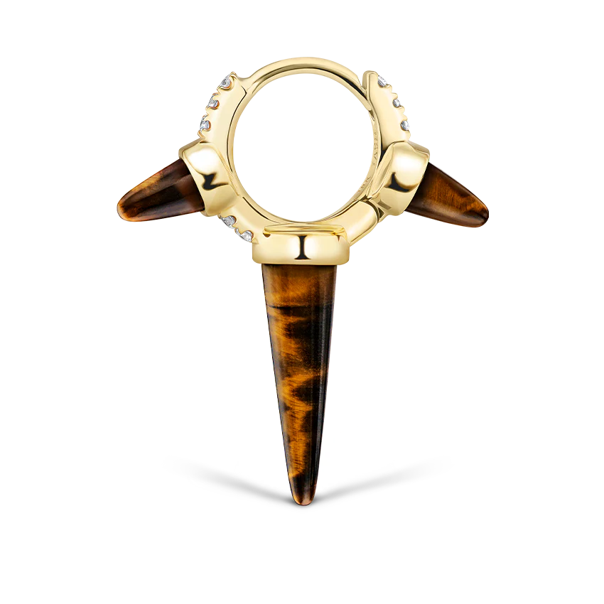 Tiger's Eye Triple Long Spike Diamond Eternity Hoop Earring - Image 4