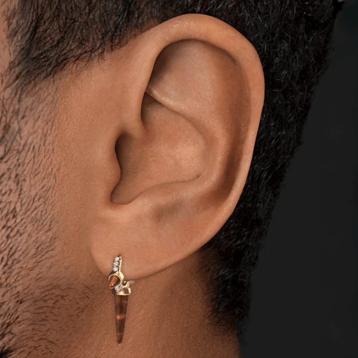 Tiger's Eye Triple Long Spike Diamond Eternity Hoop Earring - Image 6
