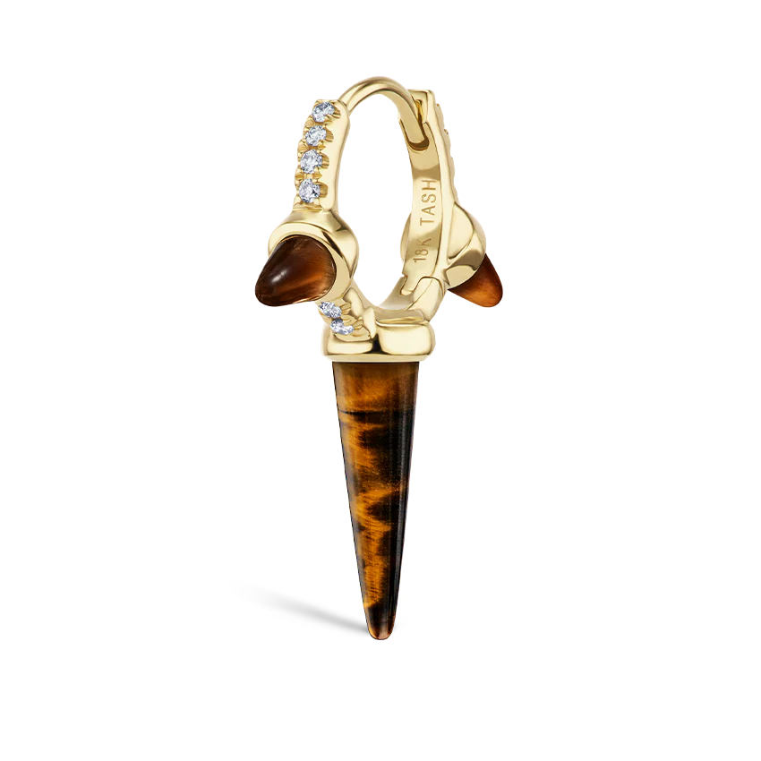 Tiger's Eye Triple Long Spike Diamond Eternity Hoop Earring - Image 7