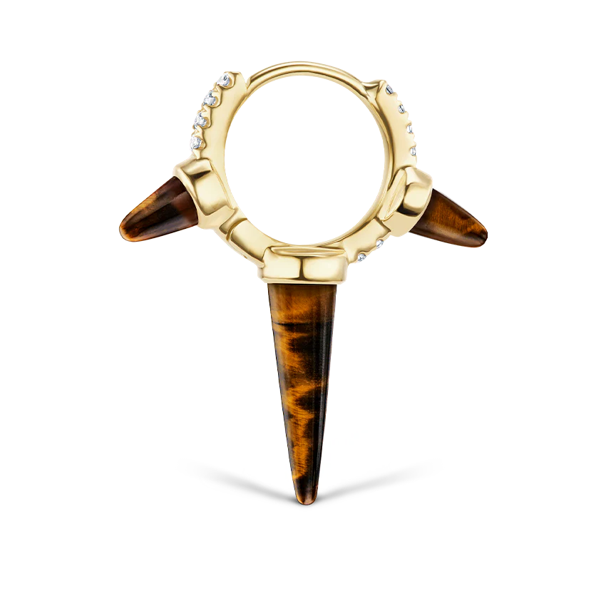 Tiger's Eye Triple Long Spike Diamond Eternity Hoop Earring - Image 9