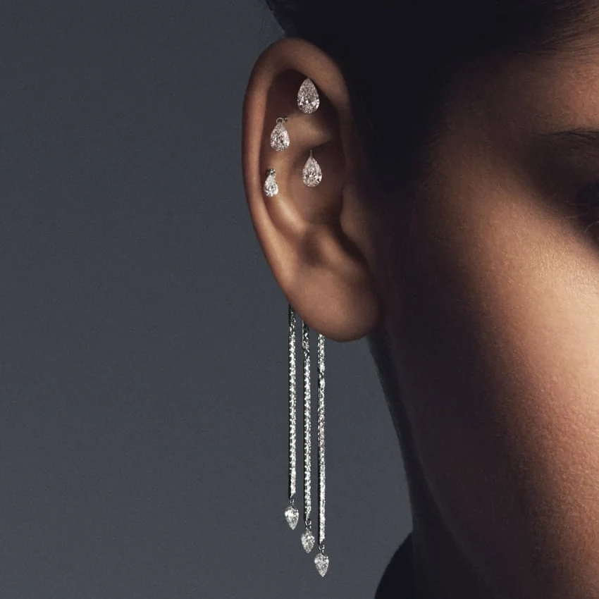 Triple Diamond Eternity Bar Conch Charm & Pear Diamond Dangles - Image 5
