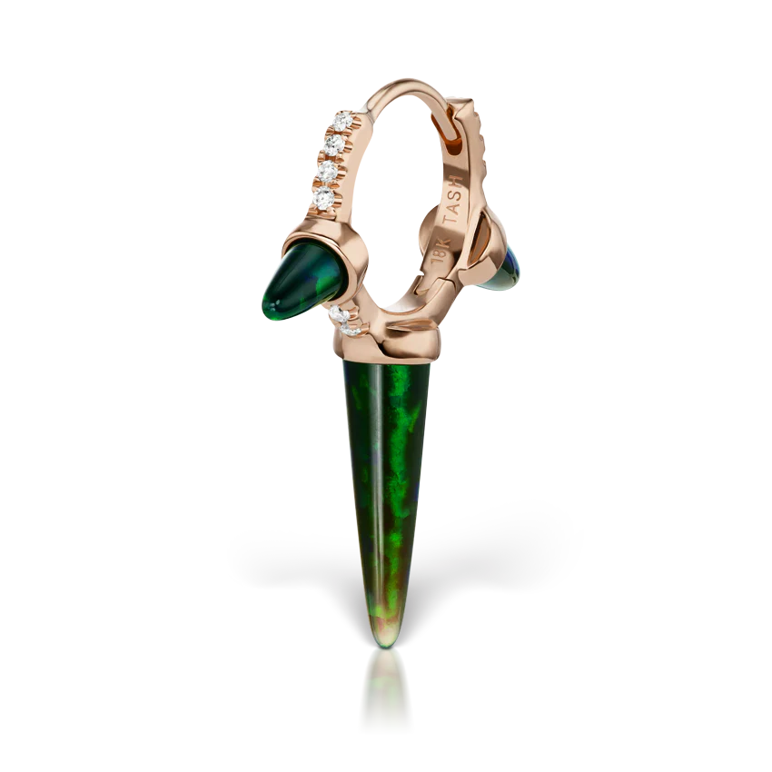 Triple Long Black Opal Spike Diamond Eternity Hoop Earring - Image 10