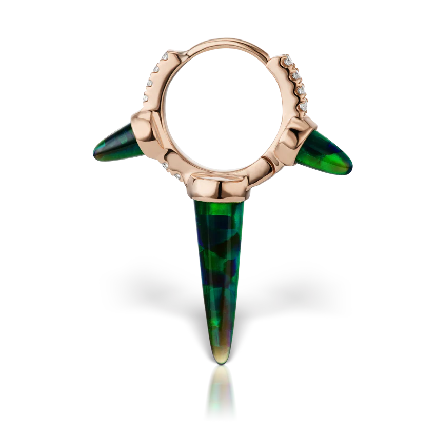 Triple Long Black Opal Spike Diamond Eternity Hoop Earring - Image 12