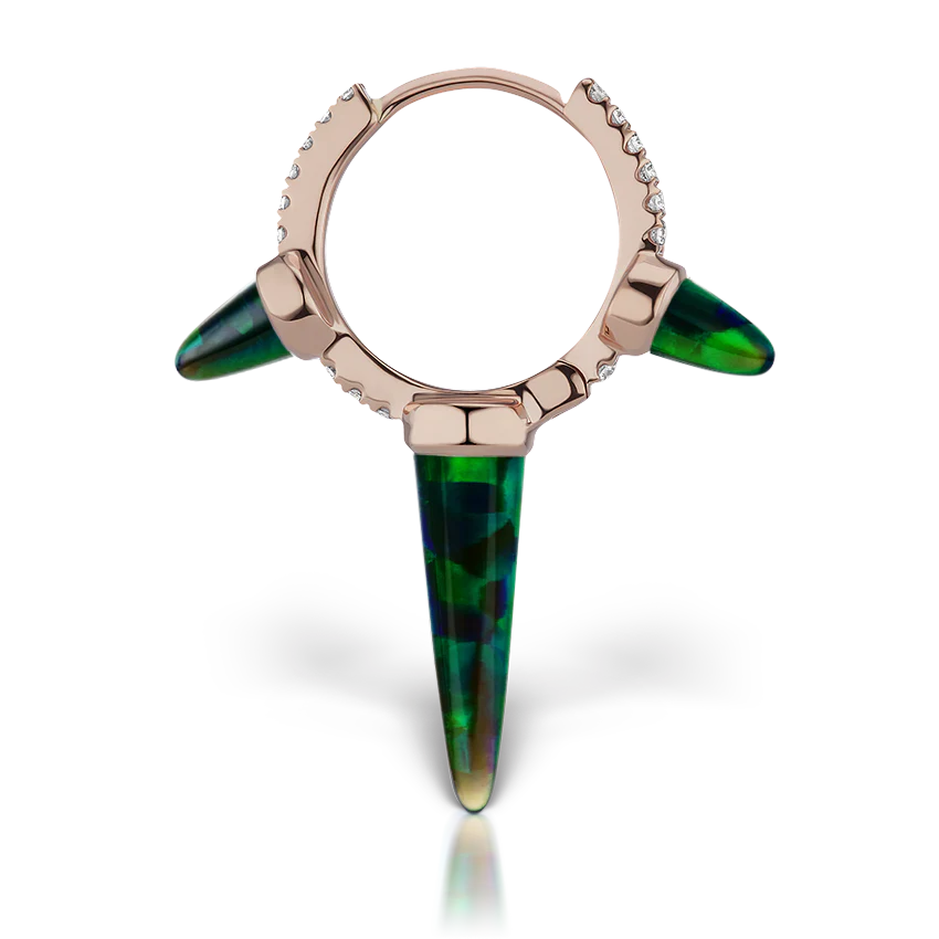 Triple Long Black Opal Spike Diamond Eternity Hoop Earring - Image 13