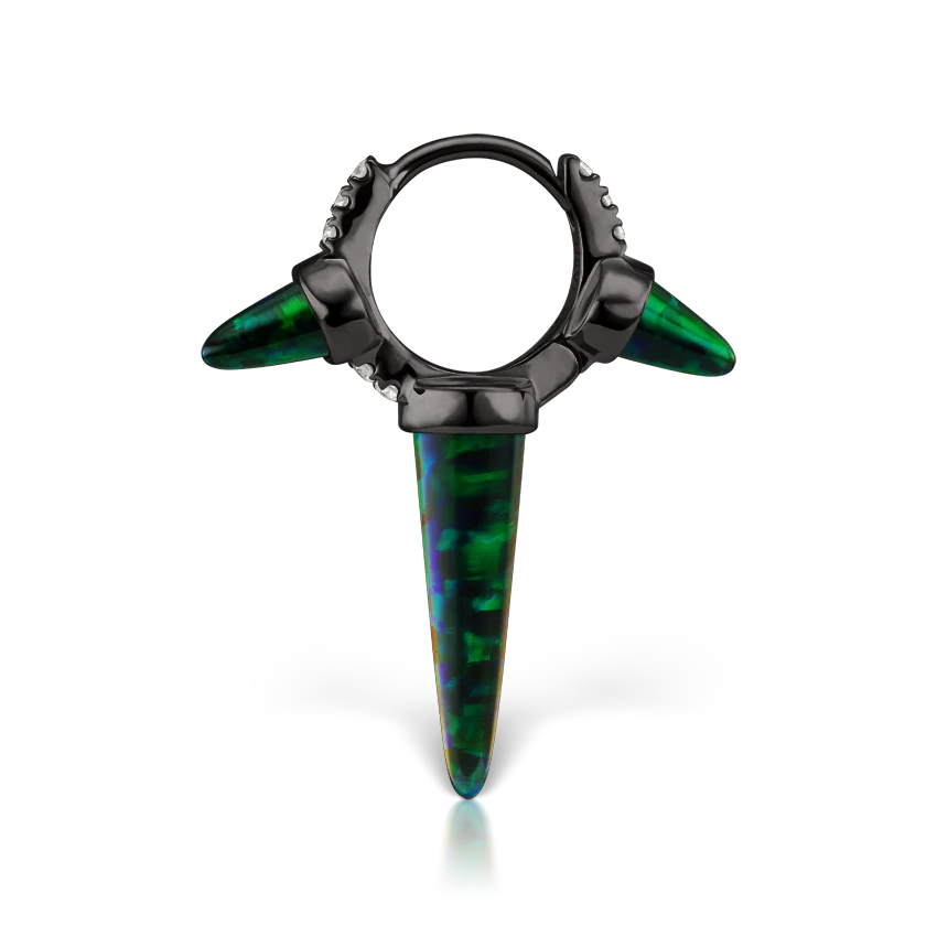 Triple Long Black Opal Spike Diamond Eternity Hoop Earring - Image 15