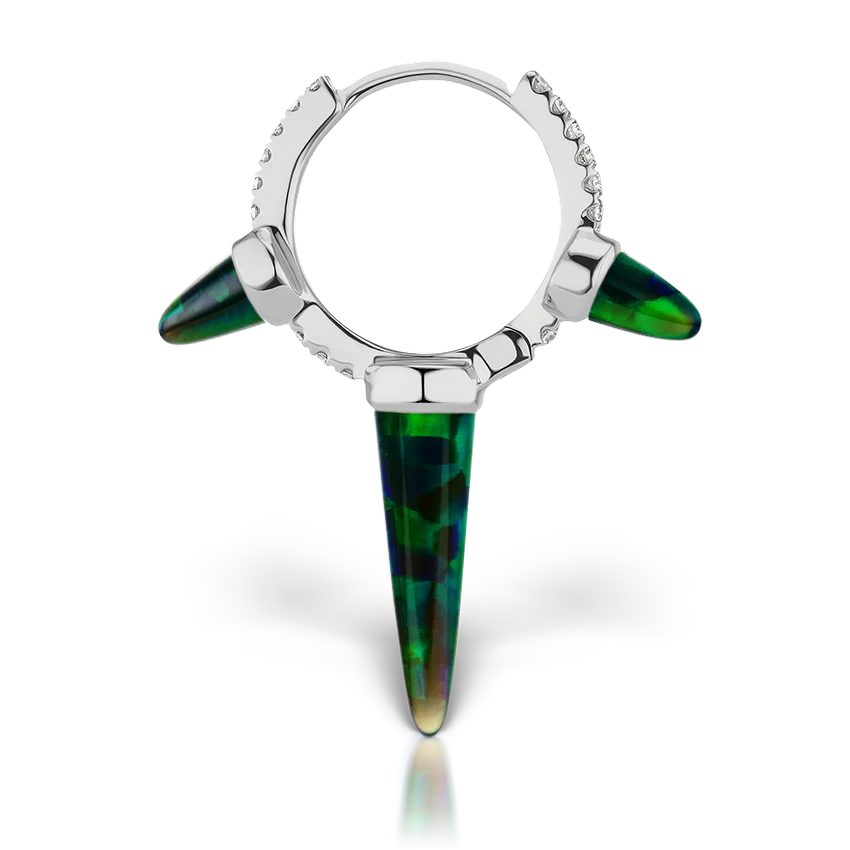 Triple Long Black Opal Spike Diamond Eternity Hoop Earring - Image 5